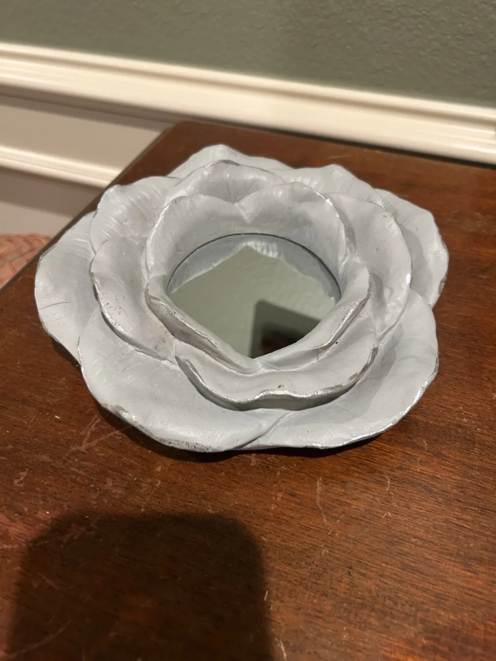 Nanette Lepore Vintage Inspired White Gray/Silver Flower Accent Mirror